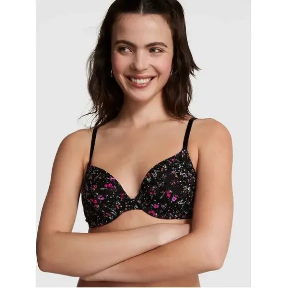 NWT Women's Victoria Secret Pink Black Floral Wear Everywhere Push Up Bra sz 38D - Picture 5 of 5